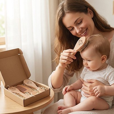 Brosse à cheveux en bois naturel pour bebe ultra-douce avec ses poils extra souples - Le Monde de Charlo & Clara